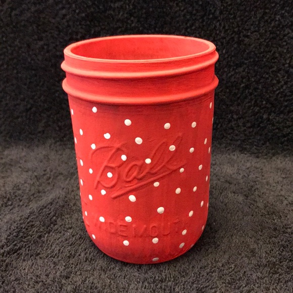 Hand Painted Ball Mason Jar Snowman In Red - Picture 2 of 8